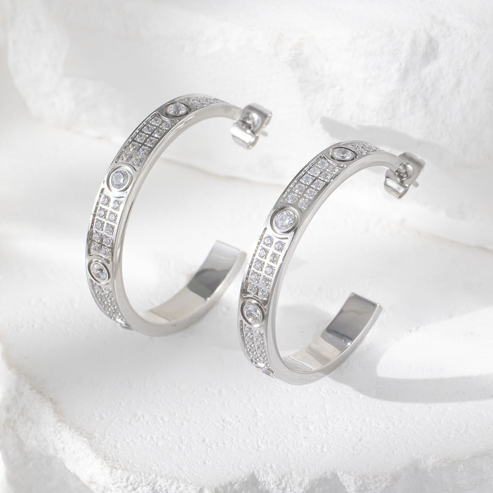 Titanium Steel Screw Fashion With Diamond Color Stud Earrings