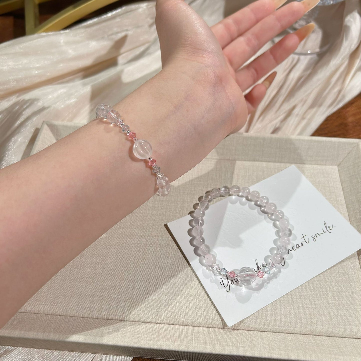Women's White Crystal Matching Colored Gems Tassel Lucky Bracelets