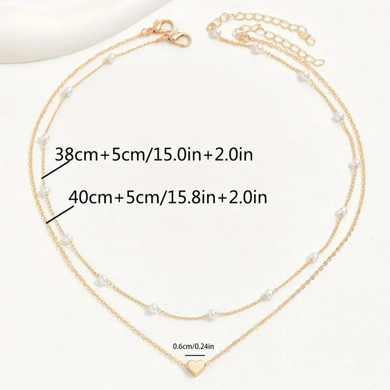 Women's Imitation Pearl Love Clavicle Chain Retro Necklaces