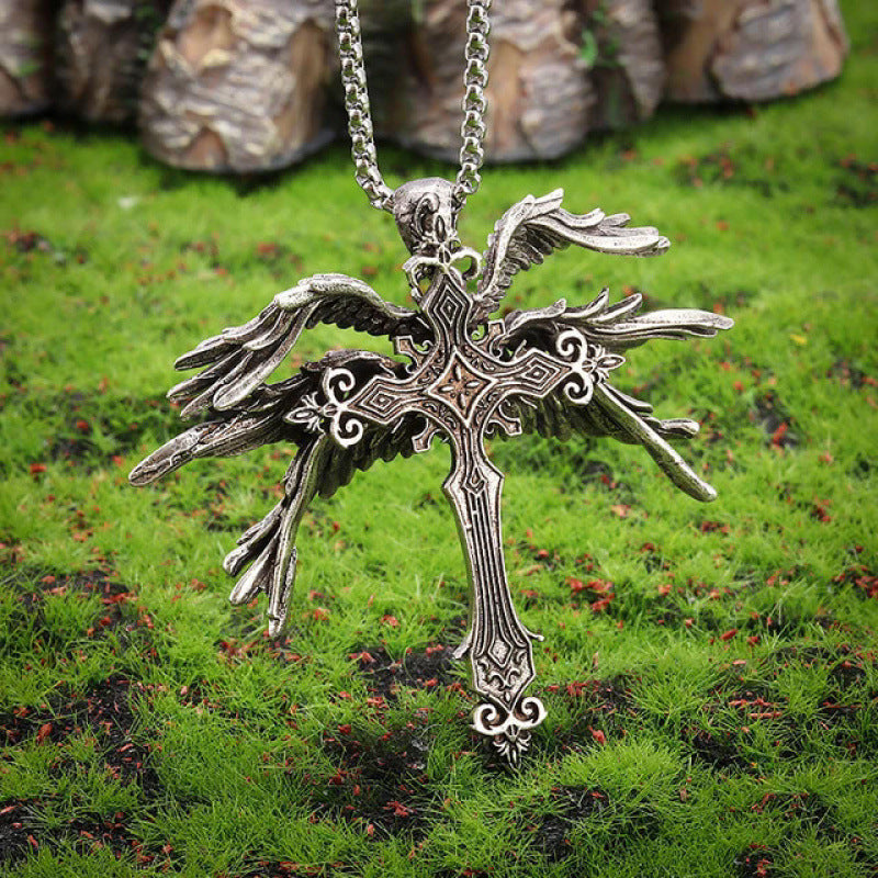 Six Wing Angel Cross Exaggerated Fashion Style Sweater Necklaces