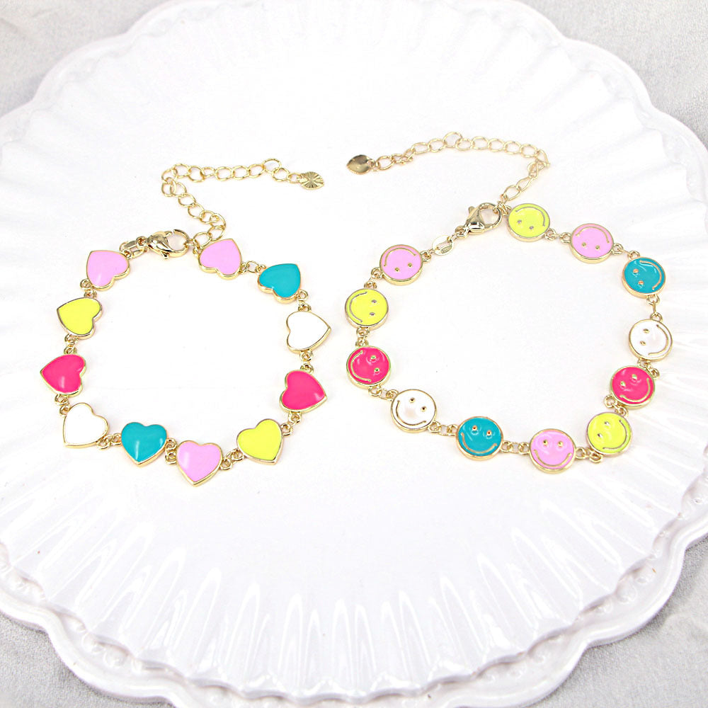 Women's Colorful Smiley Design Simple Bohemian Heart-shaped Couple Bracelet