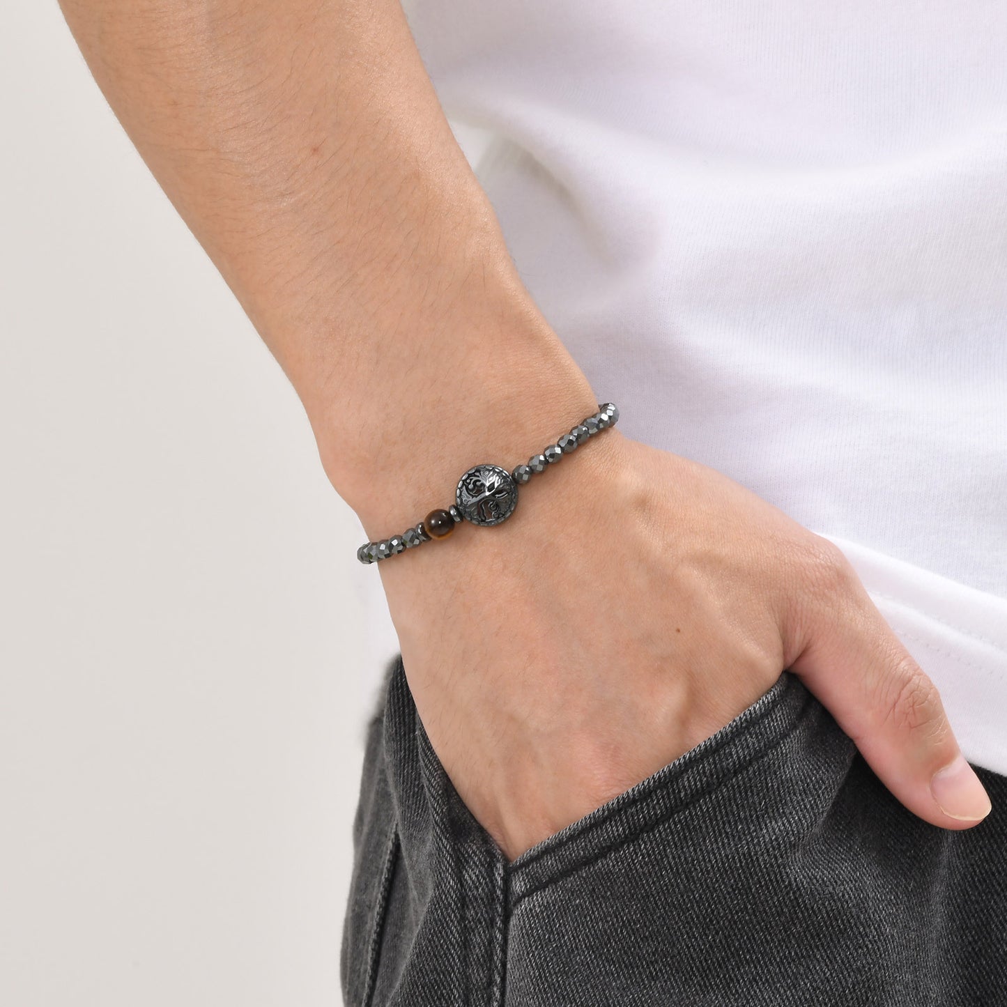 Tigereye Haematite Hollow Lucky Tree Beaded Bracelet