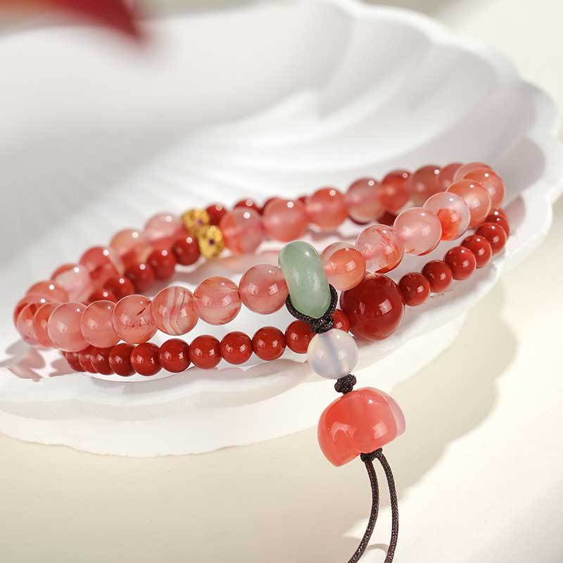 South Red Crystal String Beads Double Female Chinese Style Bracelet