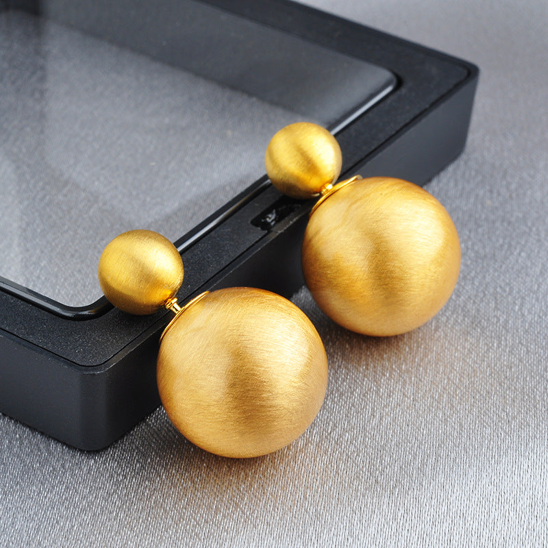 Women's Versatile Personality Metal Brushed Ball Front Rear Affordable Earrings