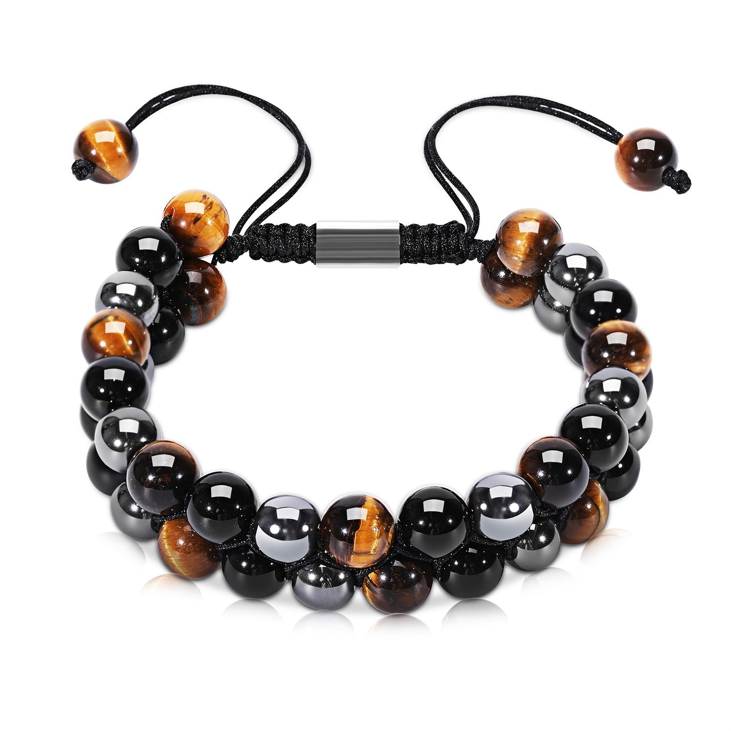Women's & Men's Cat's Eye Green Pine Red Pattern Black Silk Phantom Natural Bracelet