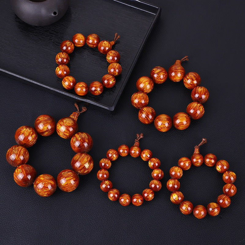 Imitation Gold Silk Willow Beads Gorgonia Buddha Rosary Bracelet