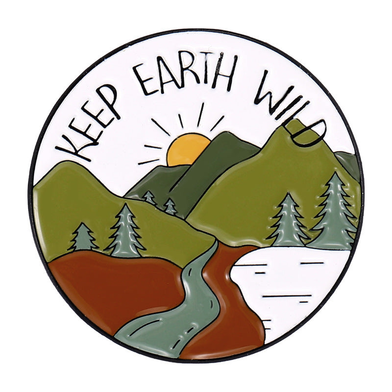 Alloy Brooch Signpost Mountains Lakes Metal Brooches