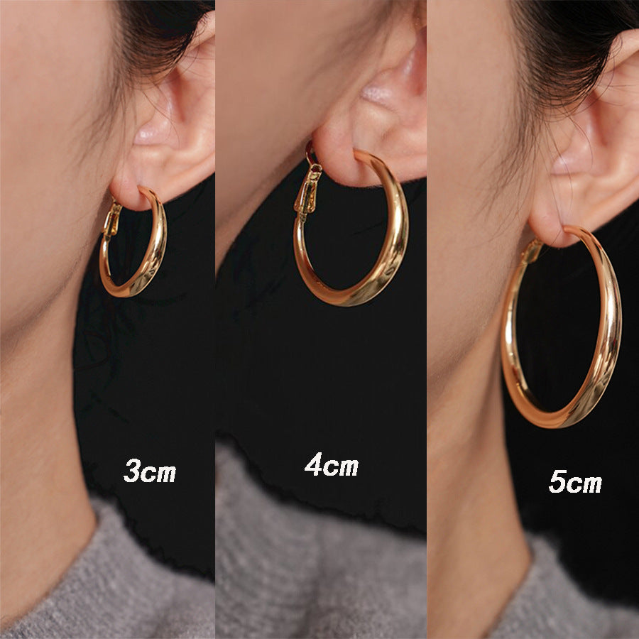 Women's High-grade Style Beautiful Circle Metal Large Simple Round Ear Earrings