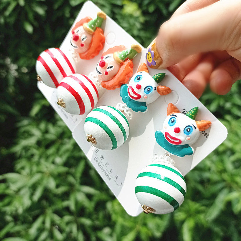 Women's Circus Series Striped Wooden Bead Sier Cartoon Rings