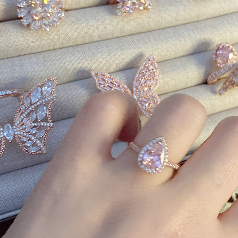 Palace Rose Golden Lace Hollow Open End Expensive Rings
