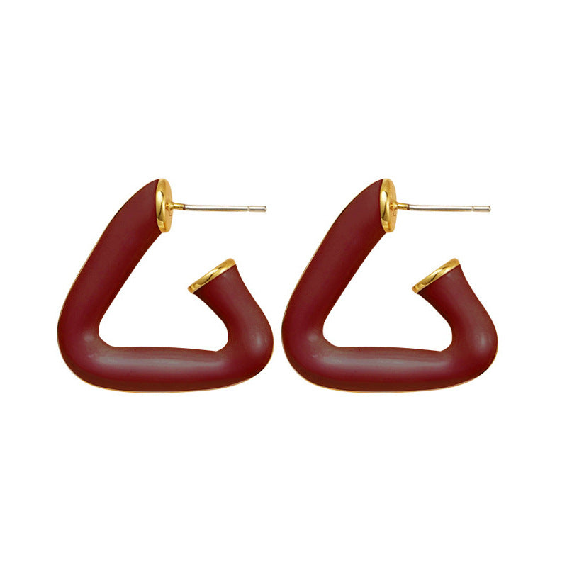 Triangle Enamel Drop Glazed Female Light Luxury Minority High Sense Stud Earrings