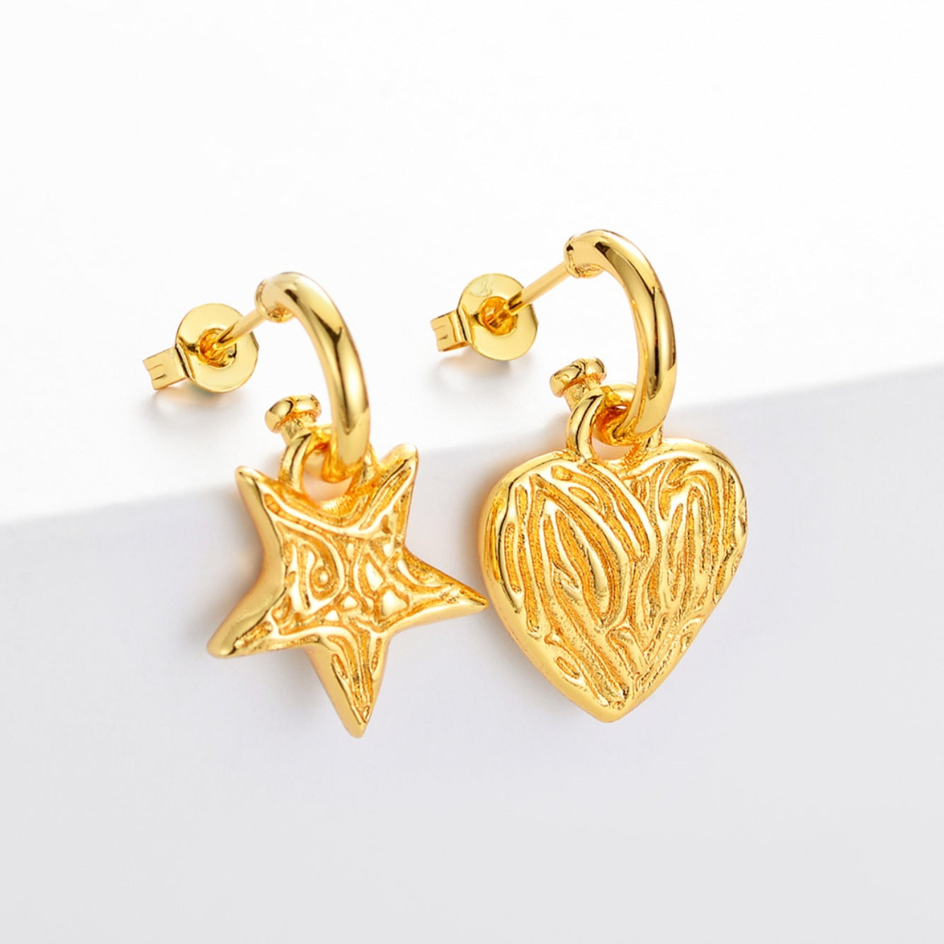 Five-pointed Star Love Heart Asymmetric Eardrops Advanced Design Personality Temperament Rings