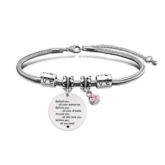 Stainless Steel Snake Bone Graduation Memorial Pink Bracelets