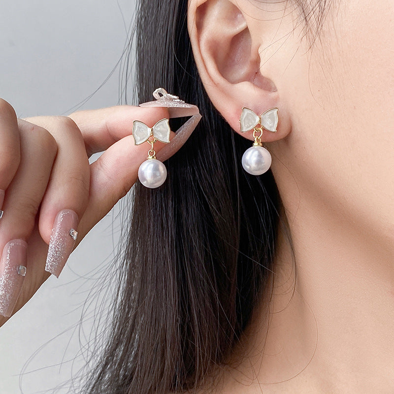 Women's Light Luxury Eardrops Elegant High-grade Bow Drop Rings