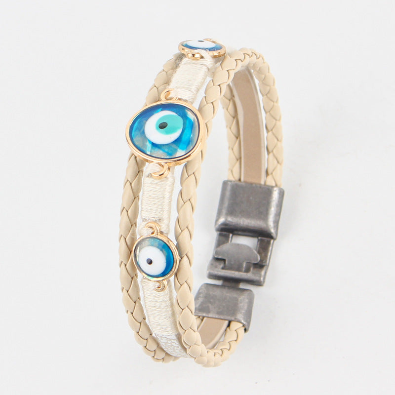 Blue Eyes Leather Cord Hand-woven Turkey Bracelet