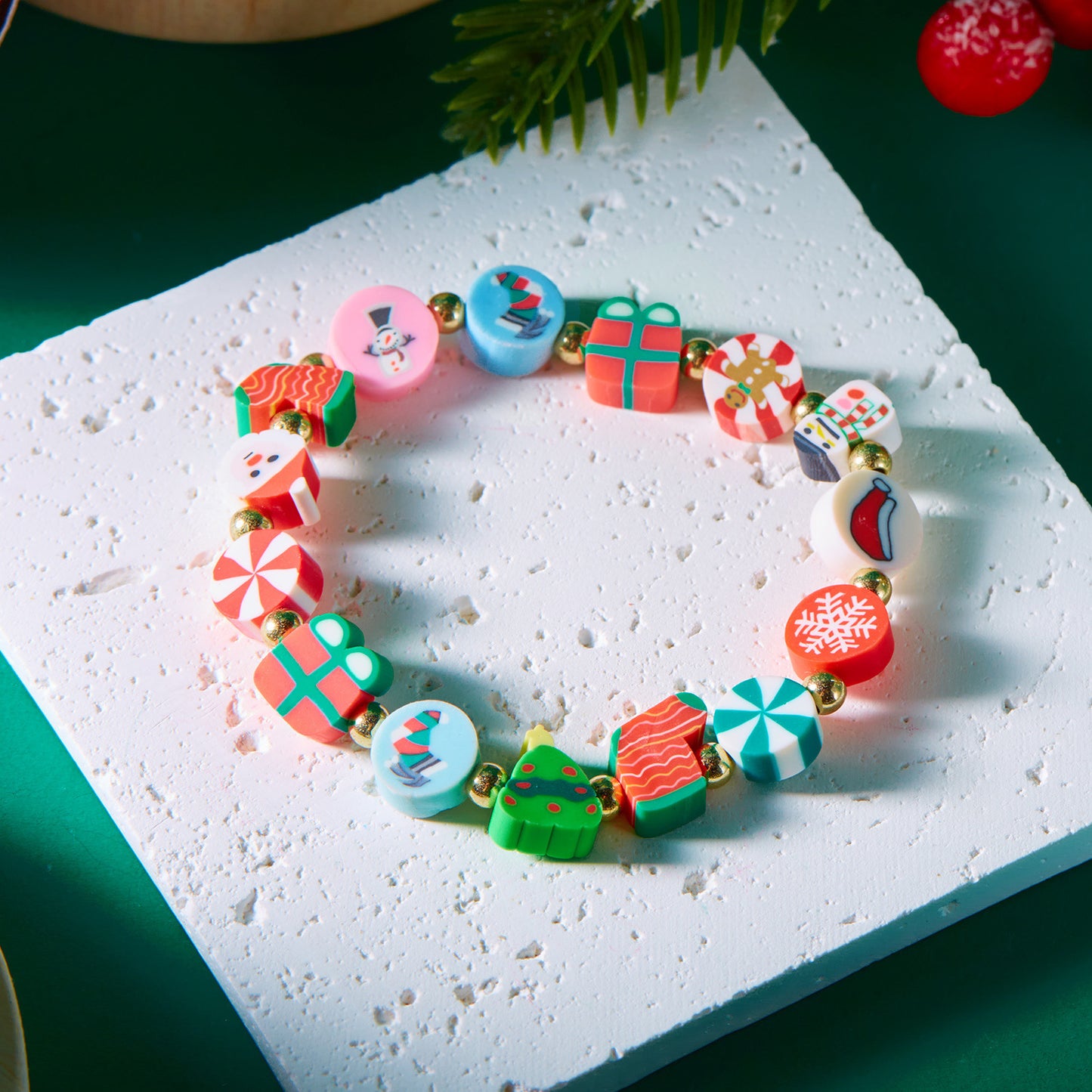 Christmas Fashion Polymer Clay Santa Snowman Bracelets