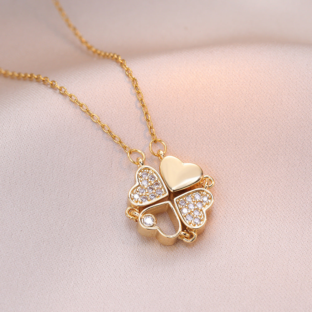 Women's Style For Loving Heart Zircon Flower Niche Necklaces