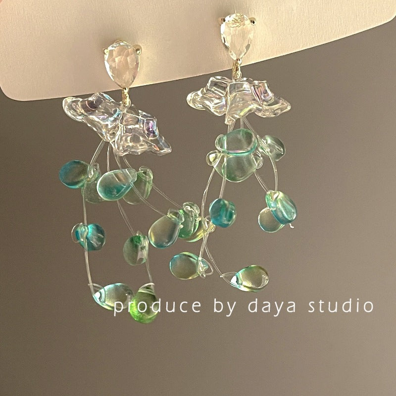 Women's Green Beaded Long For Romantic Aura Vacation Style High-grade Earrings
