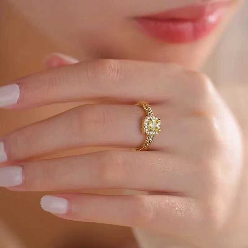 Small Sugar Cube Citrine Female Design Rings