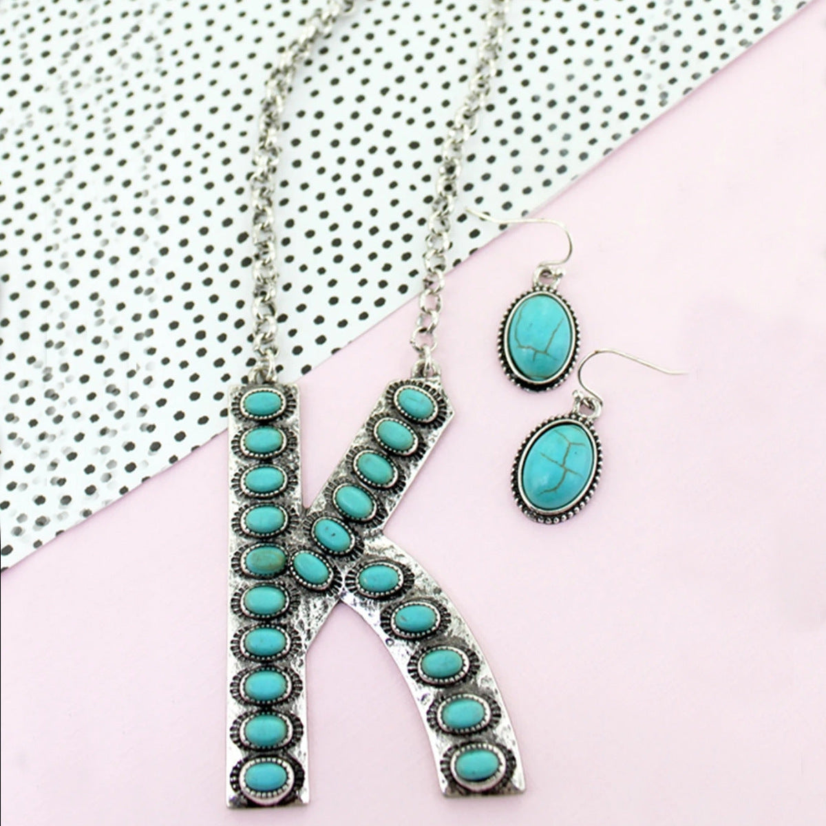 Bohemian Alphabet Letter Retro Style Inlaid Jewelry Set