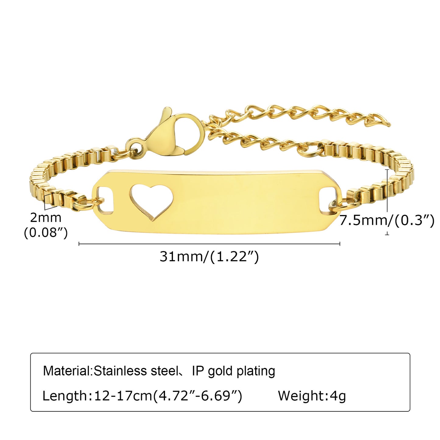 Women's Stainless Steel Curved Box Chain Gold Bracelets