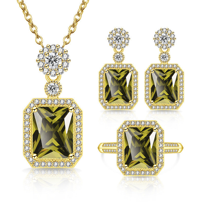 Women's Live Broadcast Eight Hearts Arrows Colored Gems Full Diamond Cube Jewelry Set