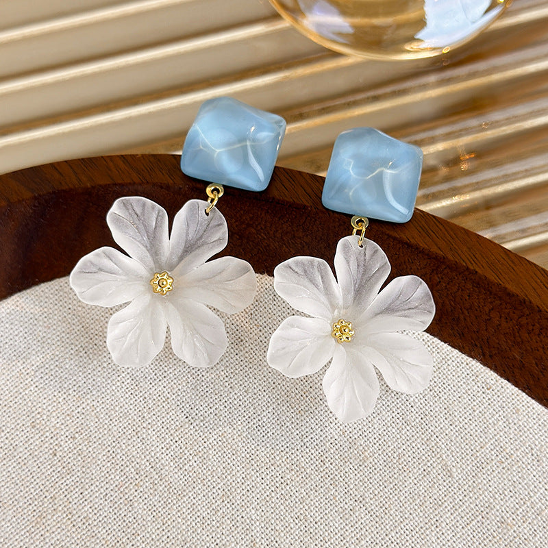 Women's Clear Summer Fresh Blue Flower Unique Beautiful Earrings