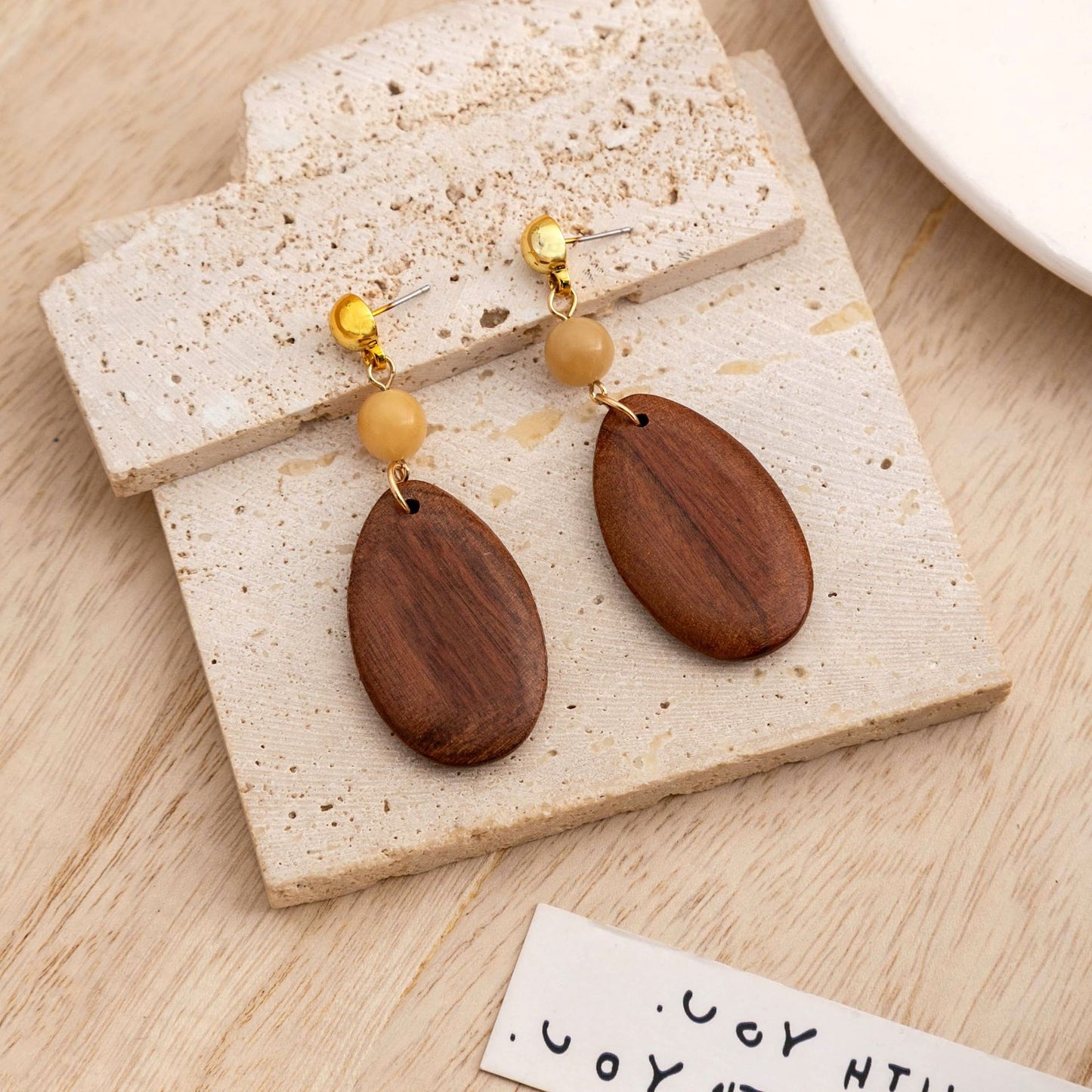 Women's Wooden Retro Simplicity Exaggeration Hollow Design Round Wood Earrings