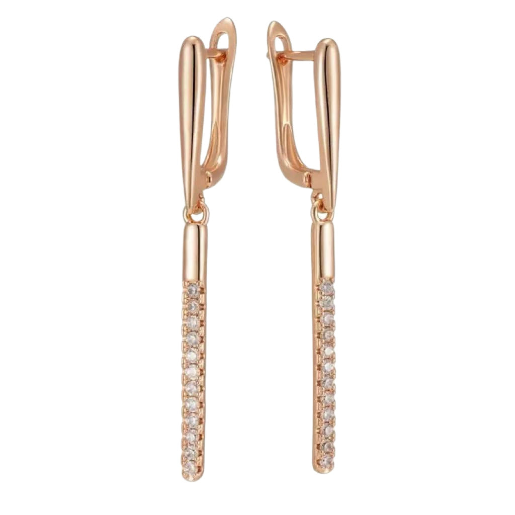 Women's Copper Rose Gold Micro Inlaid Zircon Long Light Luxury High-grade Earrings
