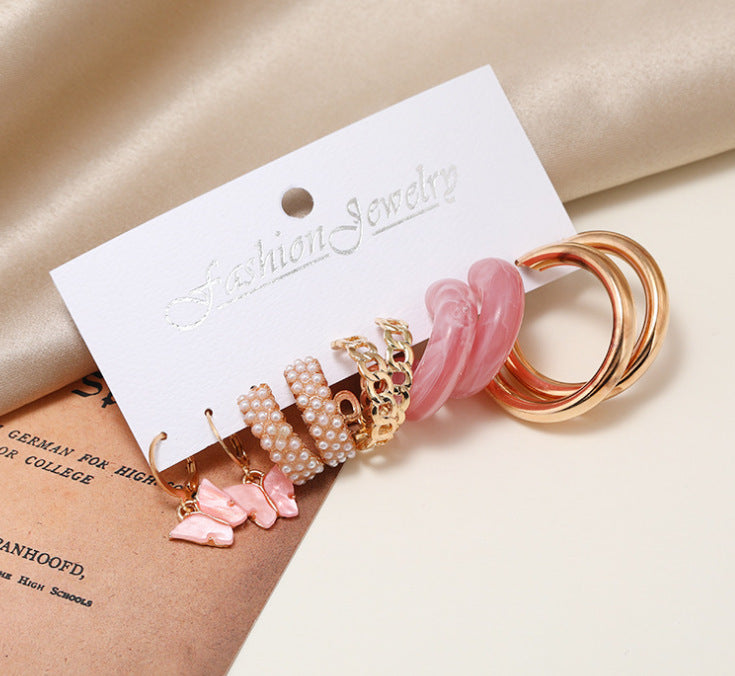 Creative Simple Acrylic Alloy Metal Pearl Stud Earrings