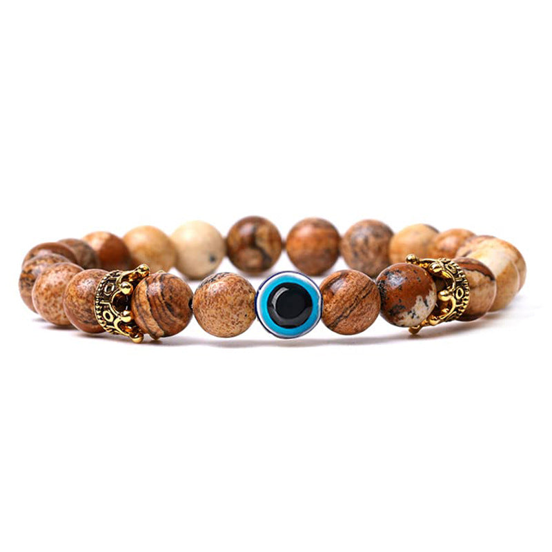 Women's & Men's Natural Turquoise Crown Evil Eye Stone Bracelets