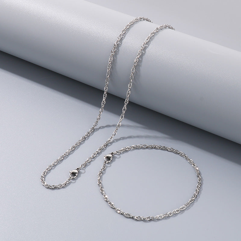 Women's & Men's Square Line Hemp Flowers Chain Simple Choker Titanium Steel Woven Necklace