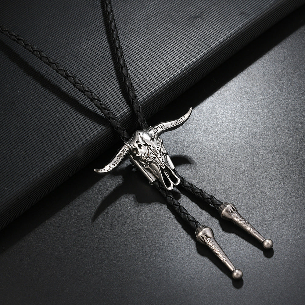 Men's Personality Alloy Tiger Deer Denim Polo Leather Tie Necklaces