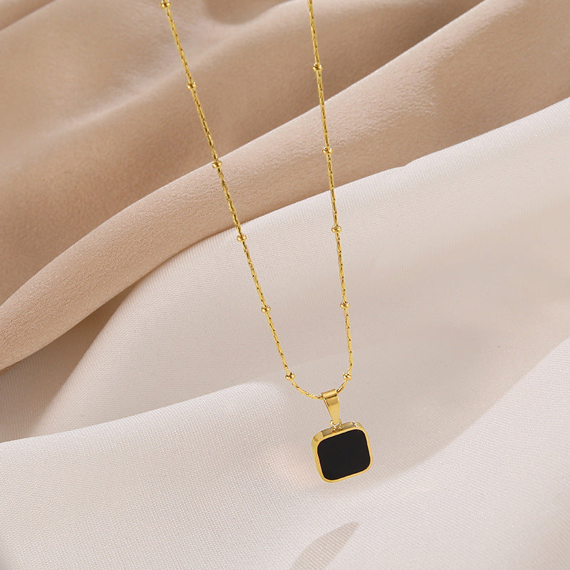 Women's & Men's Black Dark Geometric Square For Titanium Necklaces