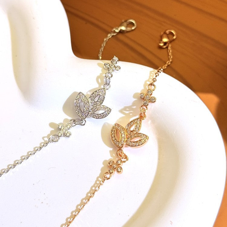 Women's V Gold Lucky Clover Full Diamond High-grade Bracelet