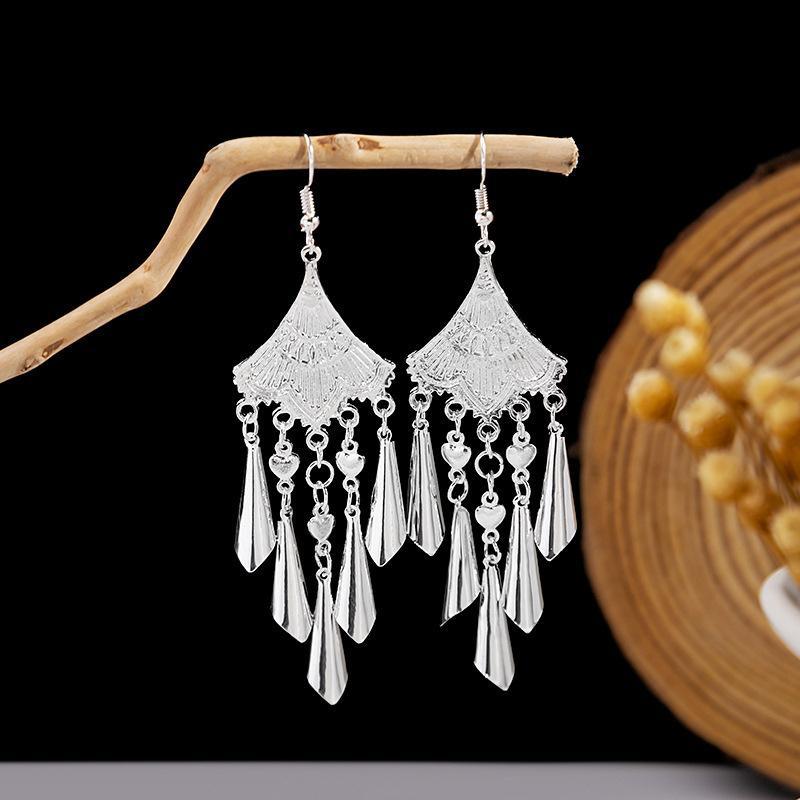 Imitation Sier Miao Minority Tourist Attractions Bohemian Exaggerated Long Leaves Earrings