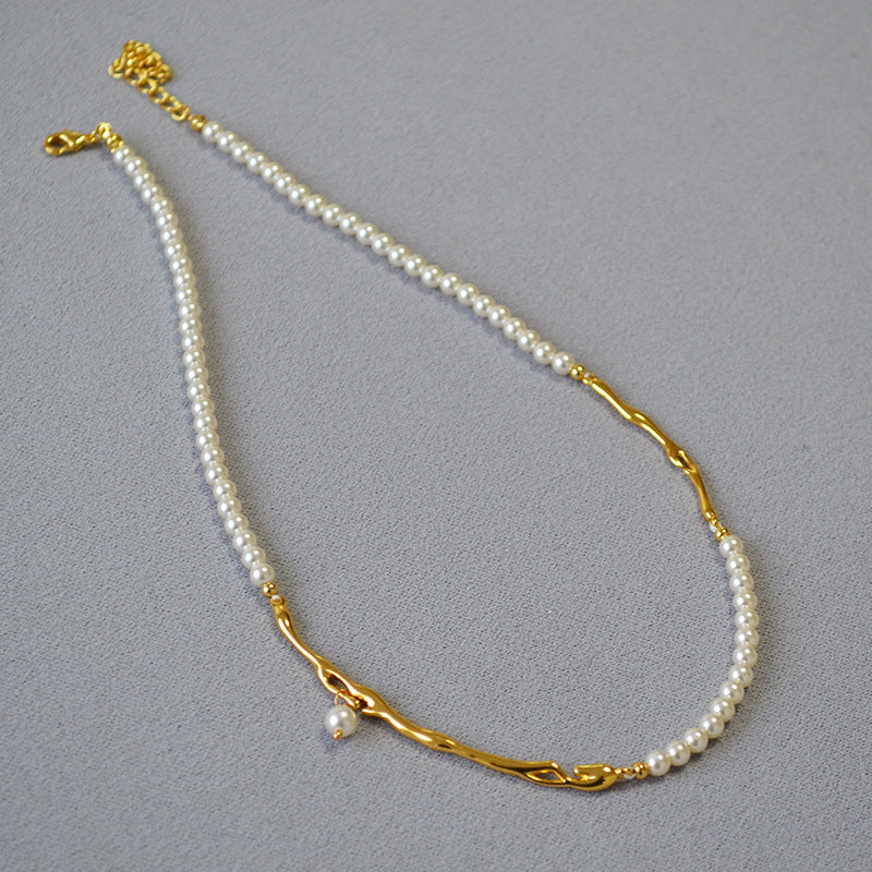 Women's Brass Gold-plated Branches Pearl Stitching Personality Necklaces