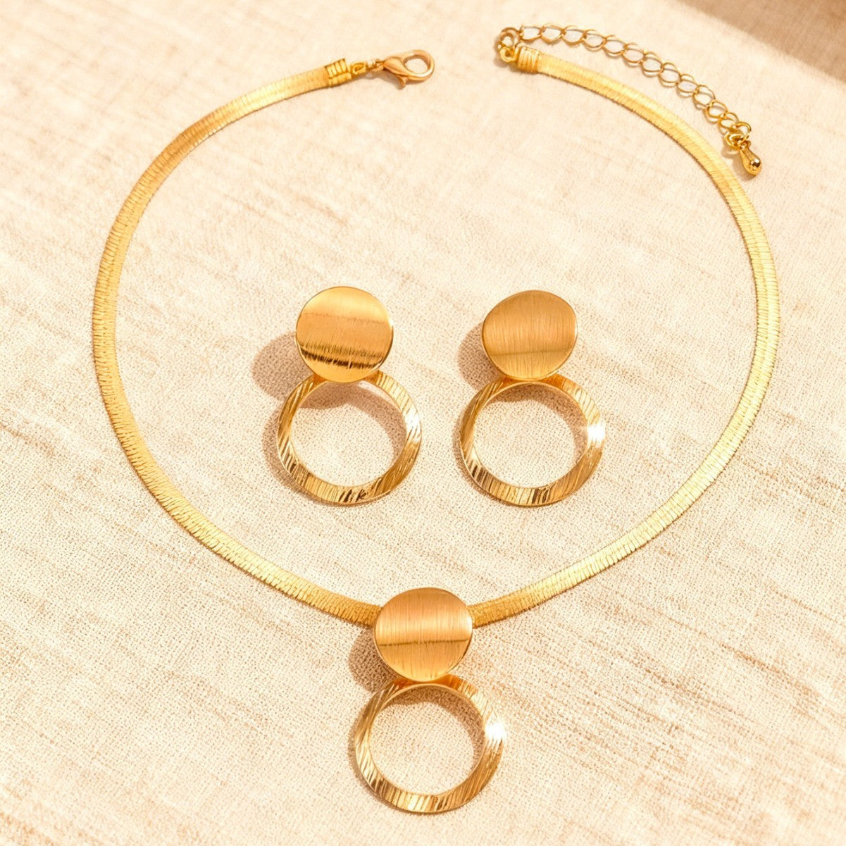 Elegant Chain Like Flat Snake Hollow Clavicle Earings Jewelry Set