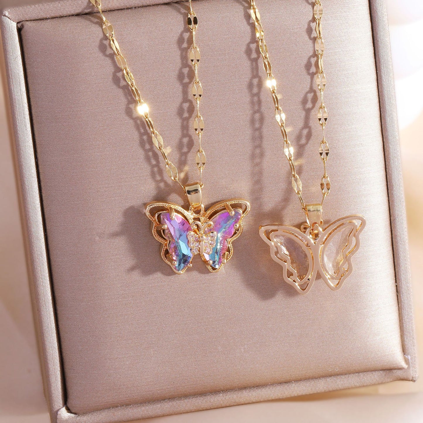 Women's Color Crystal Butterfly Titanium Steel Fashionable Necklaces