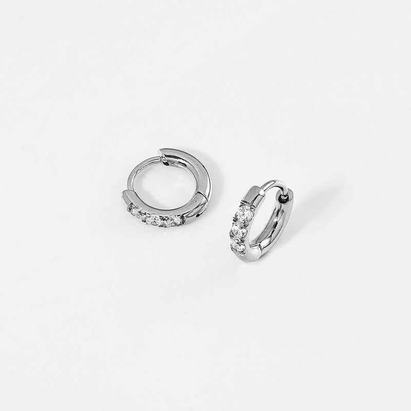 High Quality Carved Stainless Steel Studded With Zircon Titanium Earrings