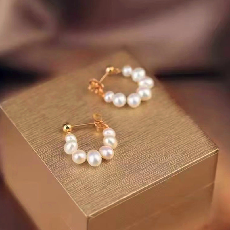 Women's Sier Needle Mermaid Pearl Retro Simple Graceful Earrings