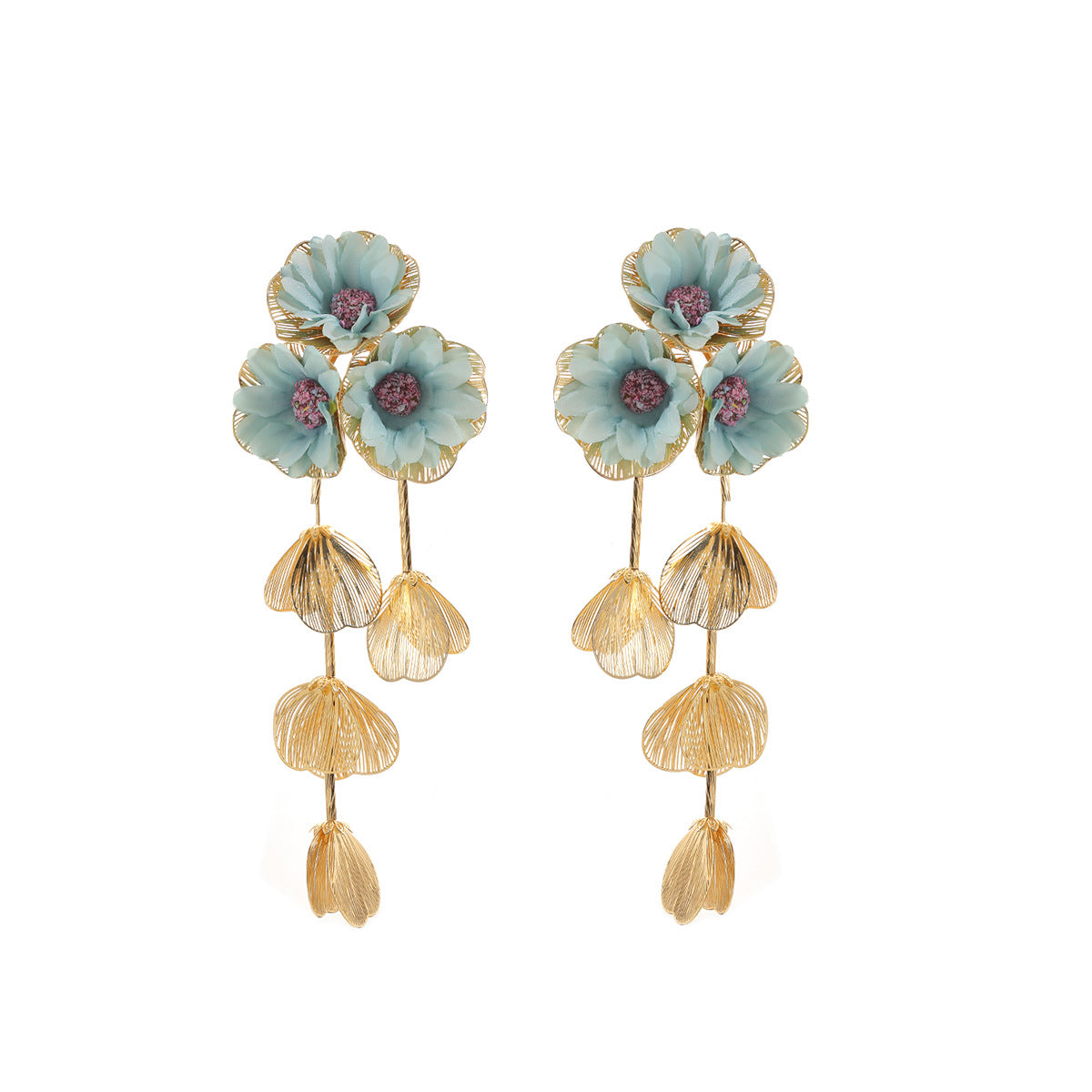 Women's Fashion Metal Hollow Floral Tassel Fresh Earrings