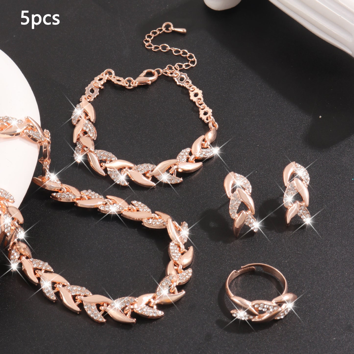 Affordable Luxury Willow Leaf Diamond Fishtail Jewelry Set