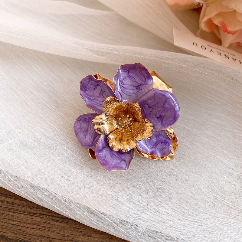 Women's Enamel Flower Open Golden Petal Design Rings