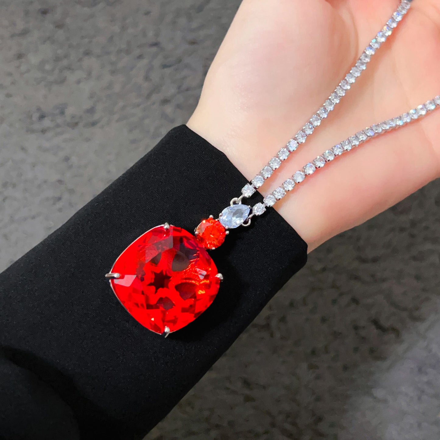 Women's Live Streaming Imitation Paraiba Luxury Full Diamond Redstone Jewelry Set