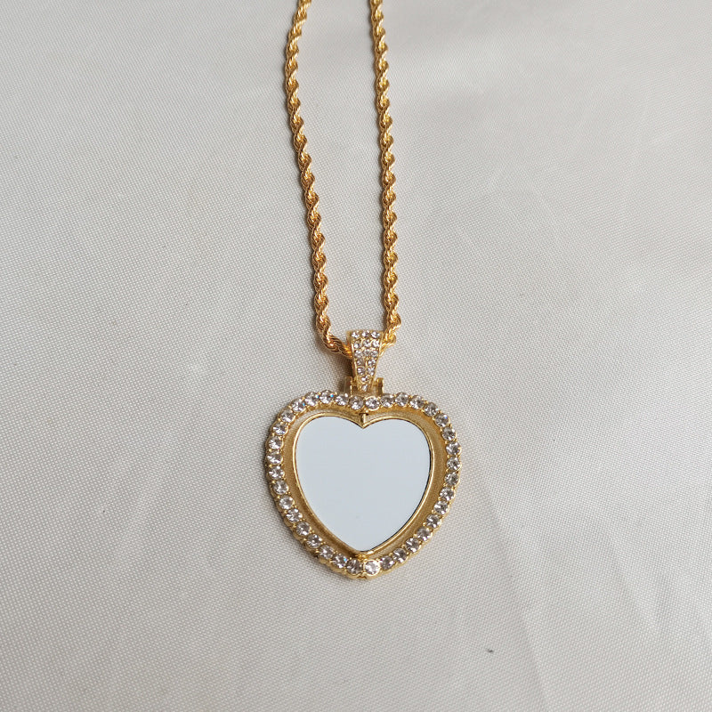 Thermal Transfer Blank Diamond Studded Hollow Personality Picture Printing Double-sided Necklace