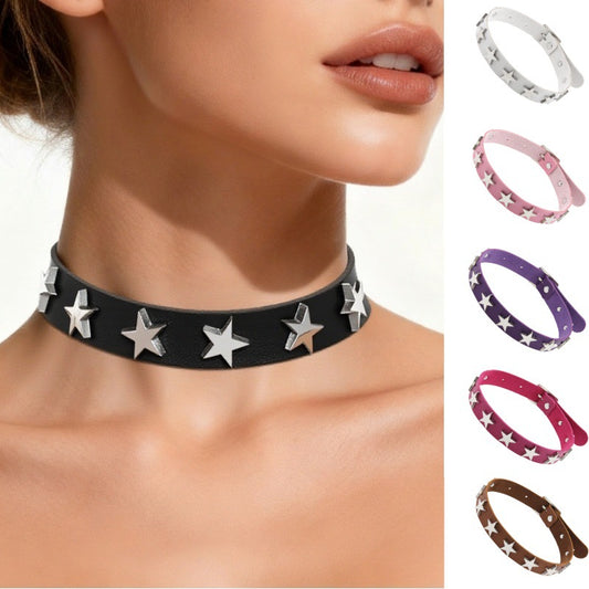 Gothic Punk Leather Female Five-pointed Star Couple Collar