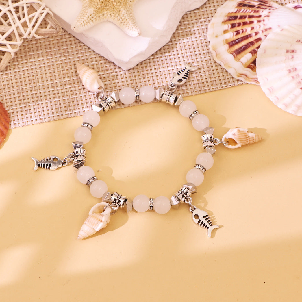 Glass Beads With Small Conch Alloy Bracelet