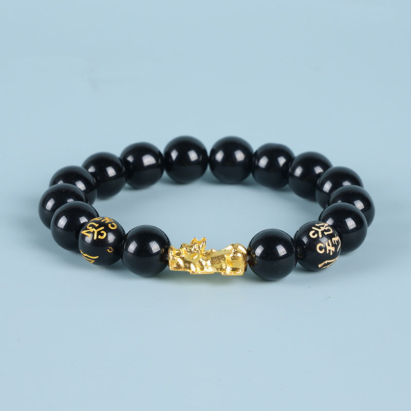 Six Words Proverbs Imitation Obsidian Alluvial Bracelets