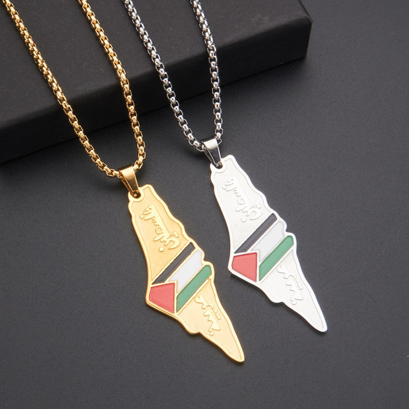 Charm Ornament Epoxy Etched Stainless Steel Palestinian Necklaces